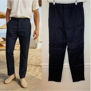 NWT Zara Navy Linen Tapered Trousers M
